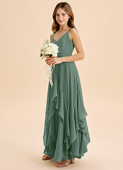 Azazie Karan Junior Eucalyptus A-Line Chiffon Dress image3