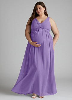 Azazie Yetta Maternity Bridesmaid Dresses A-Line V-Neck Gathered Chiffon Floor-Length Dress image7
