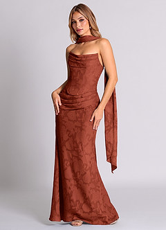 Azazie Sorrel Abiti da Damigella Abito Convertibile Sirena in Burnout Floreale Corsetto Terracotta image3