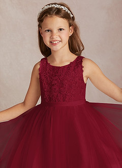 Azazie Calla Flower Girl Dresses Burgundy Ball-Gown Lace Tulle Dress image1