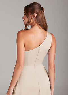 Azazie Brooke Brautjungfernkleider A-Linie One-Shoulder Stretch-Satin Kleid Alabaster Weiß image2