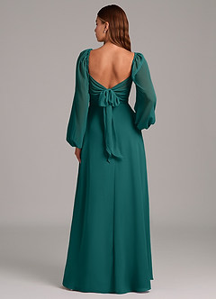 Azazie Annistyn Bridesmaid Dresses Peacock A-Line Long Sleeve Chiffon Dress image7
