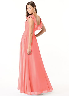 Azazie Jinny Vestidos de damas de honor Vestido de Coral de Gasa de Corte en A con Cuello Cuadrado Acanalado image4