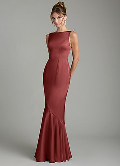 Azazie Tamera Bridesmaid Dresses Terracotta Mermaid Pleated Stretch Satin Dress image2