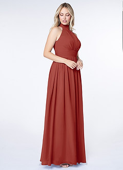 Azazie Iman Bridesmaid Dresses Terracotta A-Line A-Line Ruched Chiffon Dress image3