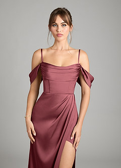 Azazie Johana Bridesmaid Dresses Merlot Mermaid Off the Shoulder Stretch Satin Convertible Dress image4