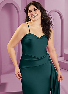 Barbie ♥ Azazie Vestidos de damas de honor Vestido de Pino de Satén Elástico de Corte Recto Convertible con Sin tirantes image12