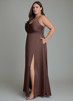 Azazie Sarella Bridesmaid Dresses Ganache A-Line Pleated Stretch Satin Dress image12