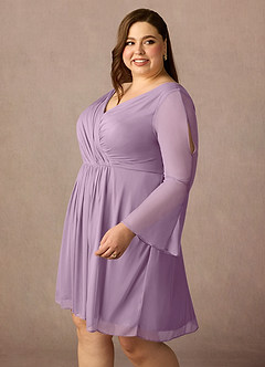 Azazie Teraso 신부의 어머니 드레스 A라인 망사 무릎 길이 드레스 image14