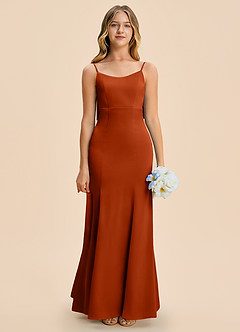 Azazie Lioren Junior Paprika Sheath Bow Stretch Satin Dress image5