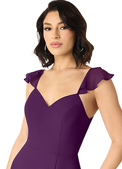 Azazie Everett Brautjungfernkleider A-Linie V-Hals Gerüscht Chiffon Kleid Traube image4