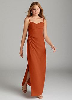 Azazie Mai Junior Vestido de Naranja Quemada de Gasa de Recto con Plisado image4