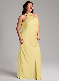 Azazie Doretta Bridesmaid Dresses Lemon Sorbet Mermaid Pleated Stretch Satin Dress image8