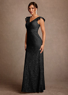 Azazie Carlsbad Mother of the Bride Dresses Black A-Line Pleated Lace Dress image3