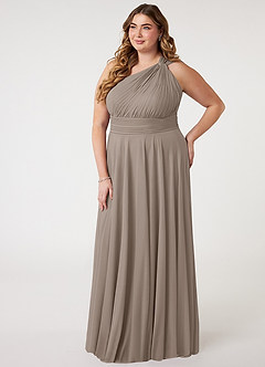 Azazie Charlize Bridesmaid Dresses Taupe A-Line One Shoulder Mesh Dress image8