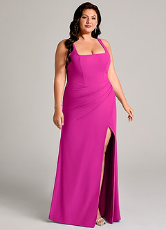 Azazie Mero Bridesmaid Dresses Fuchsia Sheath Pleated Chiffon Dress image13