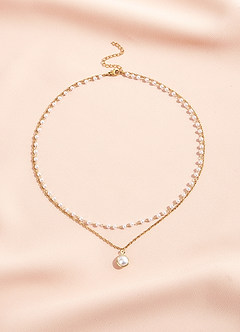 front Charming And Chic Gold Double Pearl Necklace