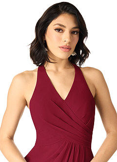 Azazie Danica Bridesmaid Dresses Burgundy A-Line Pleated Chiffon Dress image4