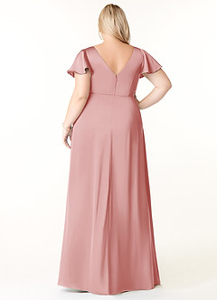 Azazie Soren Robes de demoiselle d'honneur Robe Trapèze en Satin extensible Plissée Rose Poudré image17