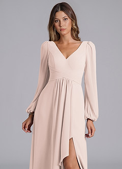 Azazie Omari Bridesmaid Dresses Rose Petal A-Line Long Sleeve Chiffon Dress image7