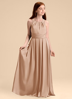 Azazie Bibiane Junior English Rose A-Line Pleated Stretch Satin Dress image1