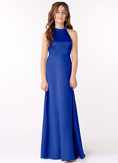 Azazie Laurel Junior Vestido de Azul Real de Satin Mate de Corte en A image1