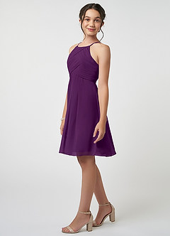 Azazie Ginny Junior Grape A-Line Pleated Chiffon Dress image3