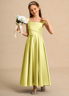 Azazie Bundle Girls Formal Flower Girl Dresses Lemon Sorbet A-Line Pleated Matte Satin Dress image4