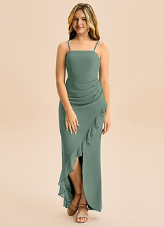 Azazie Buzzy Junior Robe Fourreau en Mousseline de soie Plissée Eucalyptus image4