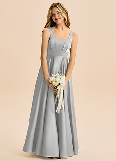 Azazie Gabby Junior Jurk van Stretch Satijn met A-Lijn Geplooid Zilver image1