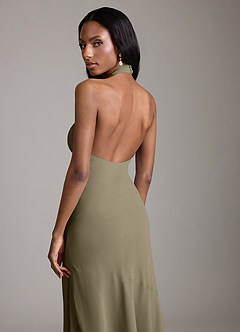 Azazie Lorena Vestidos de damas de honor Vestido de Verde Sauce de Gasa de Corte Sirena con Plisado image6