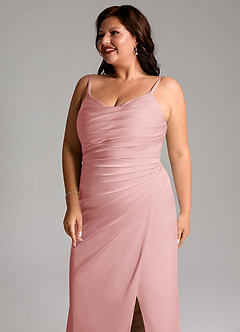 Azazie Deandra Bridesmaid Dresses Powder Pink Mermaid Pleated Stretch Satin Dress image12