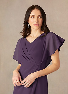 Azazie Julia Abiti per la Madre della Sposa Abito Tubino in Chiffon con Scollo a V a Pieghe Prugna image3