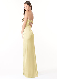 Azazie Leonis Jurken voor bruidsmeisjes Converteerbaar Jurk van Stretch Satijn met Zeemeermin Geplooid Citroensorbet image7