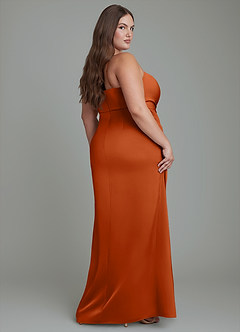 Azazie Calandra Bridesmaid Dresses Burnt Orange Sheath Pleated Stretch Satin Dress image12
