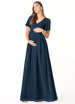 Azazie Verna Maternity Bridesmaid Dresses A-Line V-Neck Ruched Chiffon Floor-Length Dress image1