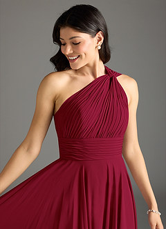 Azazie Charlize Bridesmaid Dresses Burgundy A-Line One Shoulder Chiffon Dress image5