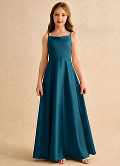 Azazie Joella Girls Formal vestidos de niña de las flores Vestido de Azul Tinta de Satén Elástico de Corte en A con Plisado image4