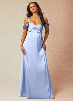 Azazie Rhea Brautjungfernkleider für Schwangere A-Linie Schulternfrei Gefaltet Stretch-Satin Bodenlänge Kleid image4