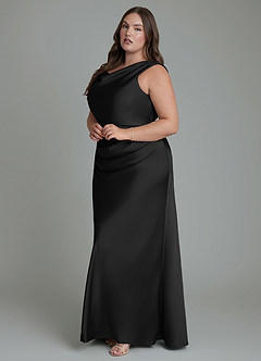 Azazie Kieryn Bridesmaid Dresses Black Mermaid Pleated Stretch Satin Dress image10
