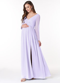 Azazie Teton Maternity Bridesmaid Dresses A-Line Long Sleeve Chiffon Floor-Length Dress image3