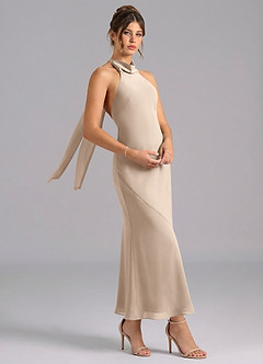 Azazie Velli Bridesmaid Dresses Taupe Mermaid High Neck Chiffon Dress image3