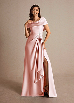 Azazie Branford Mother of the Bride Dresses Blushing Pink A-Line Pleated Stretch Satin Dress image6