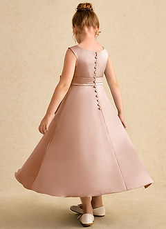 Azazie Eve Abiti da Ragazza di Fiori Abito A-Line in Raso Opaco Plissettato Champagne Rosa image5