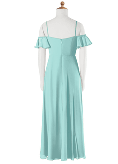 Azazie Juna Junior Vestido de Aqua de Gasa de Corte En A con Vestidos sin tirantes image7