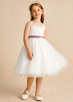 Azazie Lettie Flower Girl Dresses Ivory Dusty Rose Ball-Gown Lace Dress image4