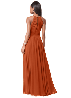 Azazie Cherish Vestidos de damas de honor Vestido de Naranja Quemada de Gasa de Corte en A con Plisado image2