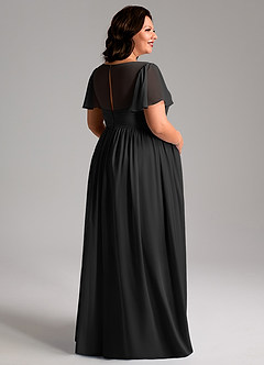 Azazie Verna Robes de demoiselle d'honneur de maternité Robe Trapèze Col V froncé Longueur ras du sol Mousseline de soie image8