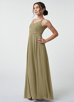 Azazie Avelina Junior Moss Green A-Line Pleated Chiffon Dress image4