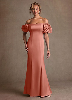 Azazie Redding Suknie dla Matki Panny Młodej Osłona Marszczony Satyna elastyczna Długość podłogi Sukienka image1